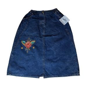 Vtg Jeetish Pretty Bleu Blue Acid Washed Denim Beaded Sequin Embellished Skirt M